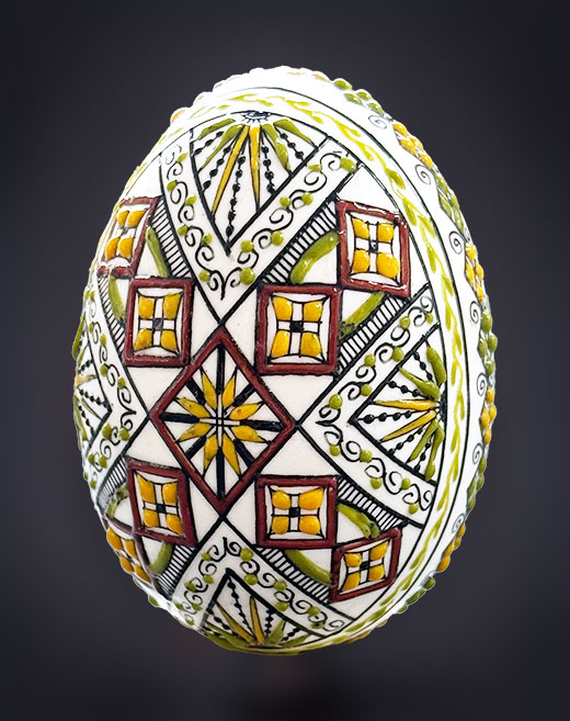 Entenei in Wachstechnik zweifarbig grün/ocker