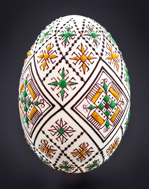 Entenei in Wachstechnik zweifarbig grün/ocker