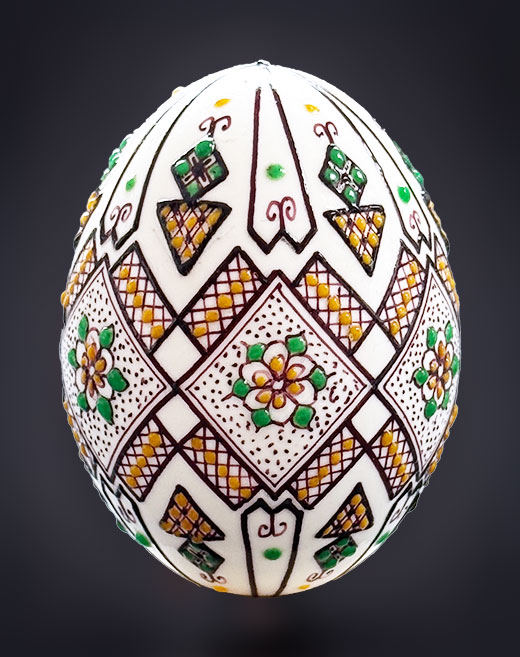 Entenei in Wachstechnik zweifarbig grün/ocker