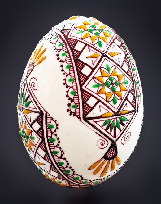 Entenei in Wachstechnik zweifarbig grün/ocker